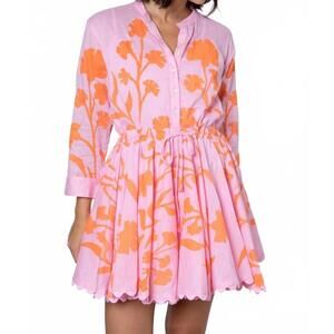 NEW JULIET DUNN long sleeve beach dress in pink-orange majorelle print